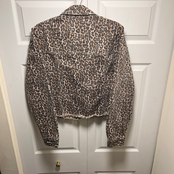 Free People Distressed Leopard Print Denim Jacket - Picture 2 of 8